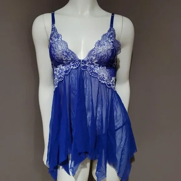 Lace Chemise Babydoll V Neck with Thong Lingerie Set - Picture 2 of 9